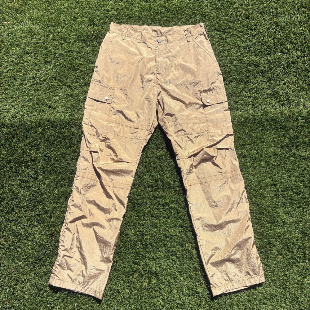 MNML Lightweight Tan Cargo Pants 31x30 Metallic Techwear Utility Straight Leg